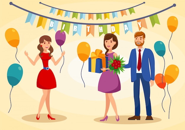 Tarjeta de felicitación de cumpleaños ilustración vectorial plana