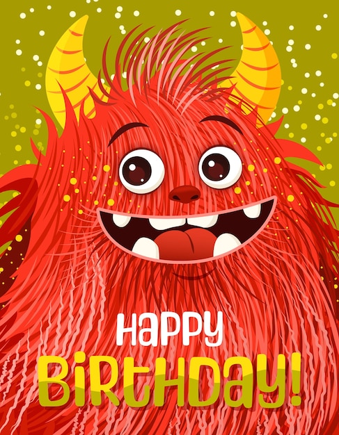 Tarjeta de felicitación de cumpleaños o invitación a una fiesta de monstruos Tarjeta postal festiva con monstruos de dibujos animados