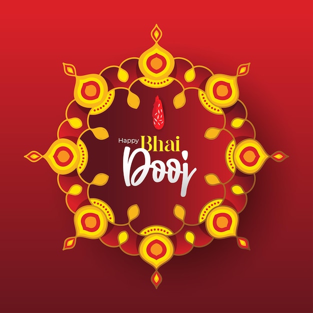 Tarjeta de felicitación decorativa del festival indio Happy Bhai Dooj con ilustración de lámparas