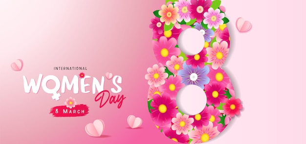 Tarjeta de felicitación del día internacional de la mujer 8 de marzo tarjeta postal con elementos 3d