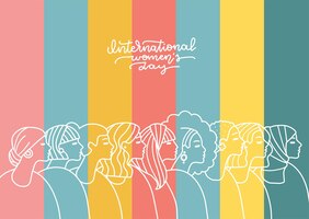 Vector tarjeta de felicitación del día internacional de la mujer colección de retratos de mujeres lineales...