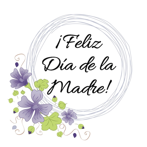Tarjeta de felicitación del Día de la Madre Corona romántica flores decoradas Título de letras en español