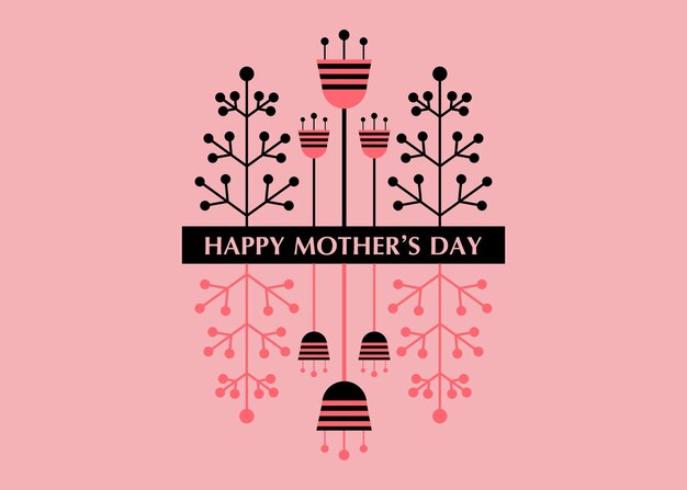 Tarjeta de felicitación del día de la madre con flores de estilo minimalista vector ilustración aislada