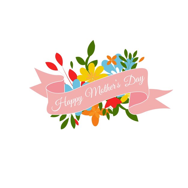 Vector tarjeta de felicitación del día de la madre con flores y letras ilustración vectorial