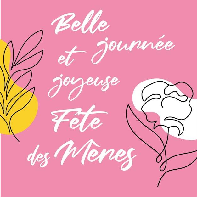 Vector tarjeta de felicitación del día de la madre en francés diseño artístico de línea vectorial con peonía