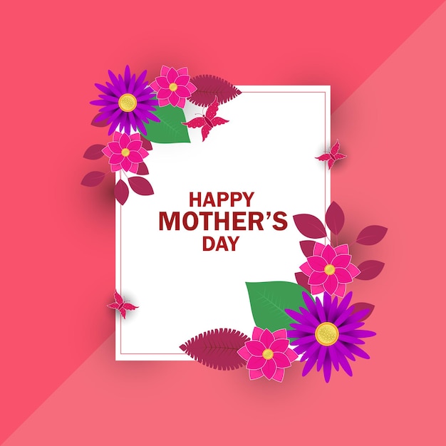 Tarjeta de felicitación del día de la madre con hermosas flores y hojas