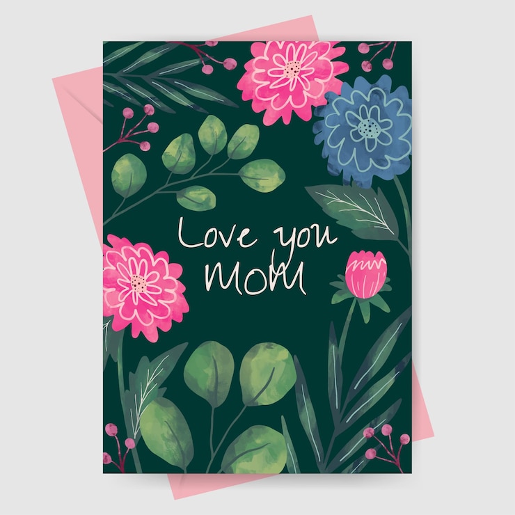 Vector tarjeta de felicitación del día de la madre con ilustración de acuarela de flores