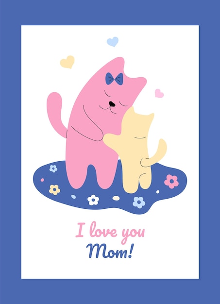 Vector tarjeta de felicitación por el día de la madre con mamá gato y su gatito