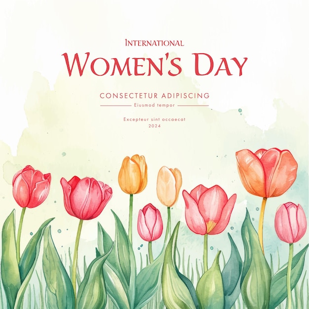 Tarjeta de felicitación del Día de la Mujer con tulipanes