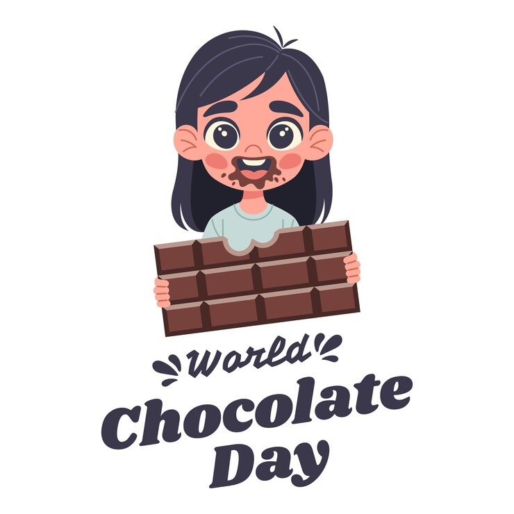 Vector tarjeta de felicitación del día mundial del chocolate dibujada a mano en estilo plano vectorial