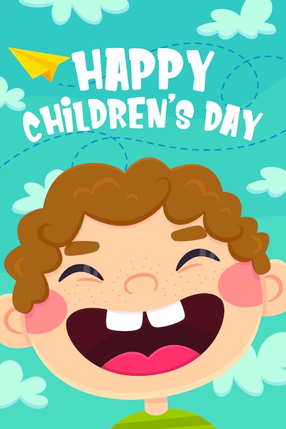 Vector tarjeta de felicitación del día del niño, personaje de smile boy