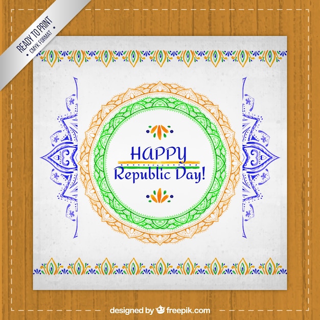 Vector tarjeta de felicitación del día de la república india pintada a mano