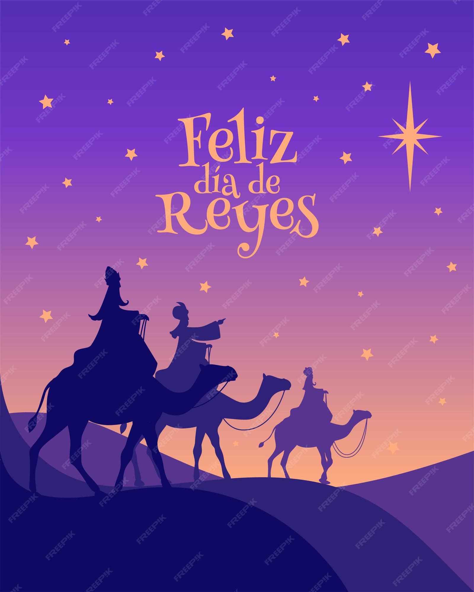 Tarjetas De Reyes Magos Tarjeta de felicitación del día de los reyes magos reyes siguiendo la  estrella | Vector Premium