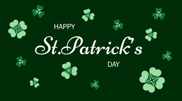 Tarjeta de felicitación del día de San Patricio Diseño de banner Happy St Patrick39s con trébol de cuatro hojas verde