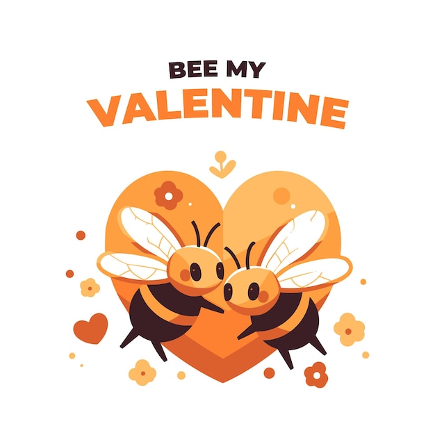 Tarjeta de felicitación del día de san valentín con abejas y corazón