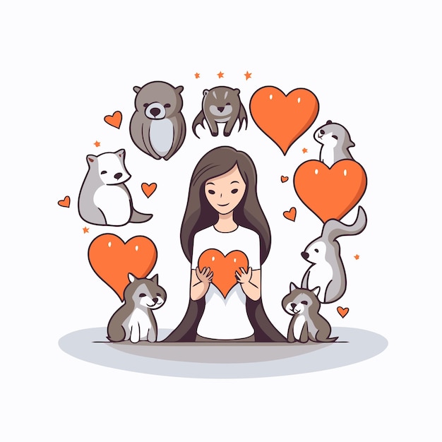 Tarjeta de felicitación del día de san valentín con animales lindos ilustración vectorial