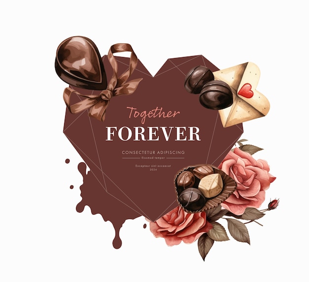 Vector tarjeta de felicitación del día de san valentín con caramelos de chocolate