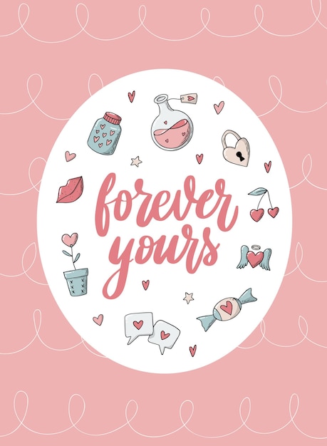 Tarjeta de felicitación del día de san valentín con cita de letras y garabatos