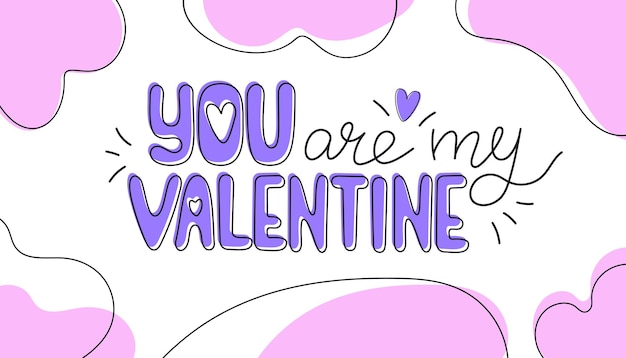 Vector tarjeta de felicitación del día de san valentín con fondo letras de texto dibujadas a mano ilustración vectorial