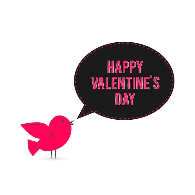 Vector tarjeta de felicitación del día de san valentín pájaro de dibujos animados lindo con bocadillo plantilla de vector fácil de editar