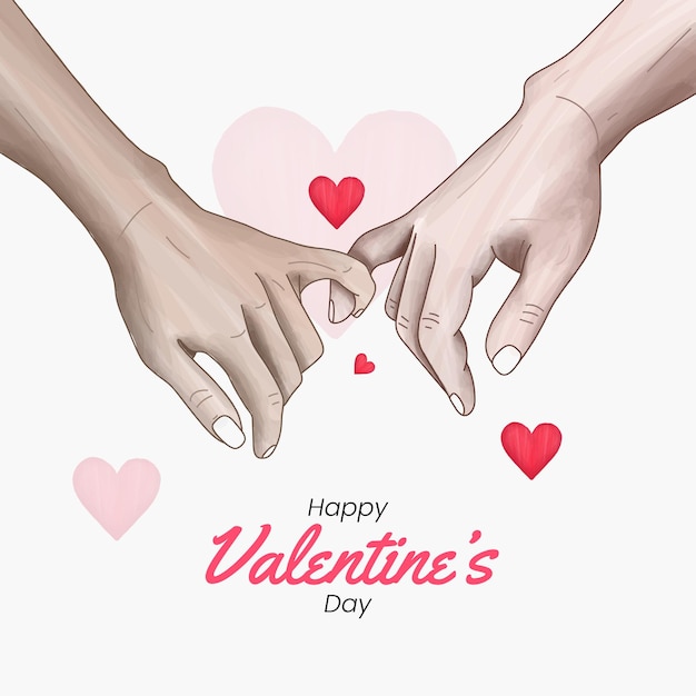 Tarjeta de felicitación del Día de San Valentín con una pareja dibujada a mano tomándose de la mano