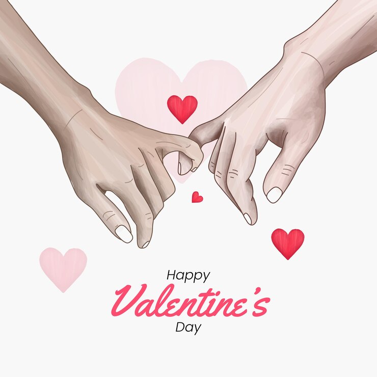 Vector tarjeta de felicitación del día de san valentín con una pareja dibujada a mano tomándose de la mano
