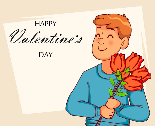 Tarjeta de felicitación del día de san valentín, personaje de dibujos animados