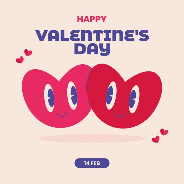 Tarjeta de felicitación del día de san valentín para publicaciones en las redes sociales e impresión con dos caracteres vectoriales de amor