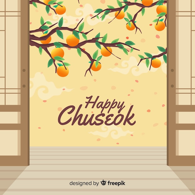 Tarjeta de felicitación de diseño plano chuseok