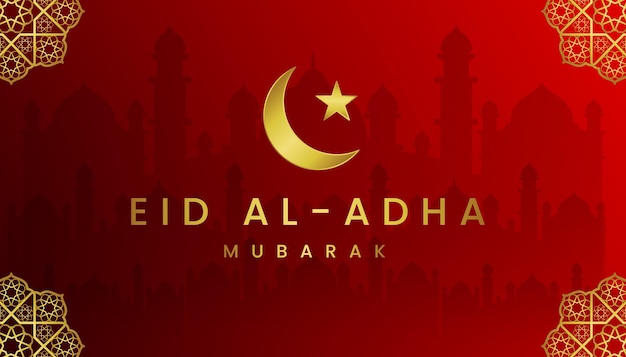 Vector tarjeta de felicitación de eid al adha con tema degradado de color rojo y dorado.