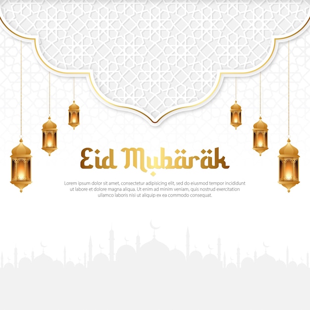 Tarjeta de felicitación de eid mubarak con linterna