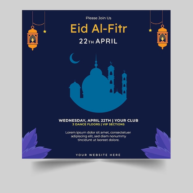 Vector tarjeta de felicitación de eid mubarak con plantilla de publicación de redes sociales de tarjeta de felicitación