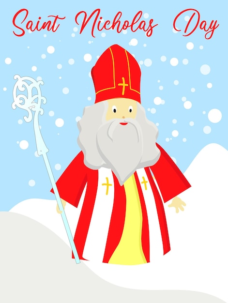 Tarjeta de felicitación de estilo de dibujos animados con San Nicolás Sinterklaas