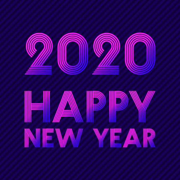 Vector tarjeta de felicitación de feliz año nuevo 2020 en estilo neón