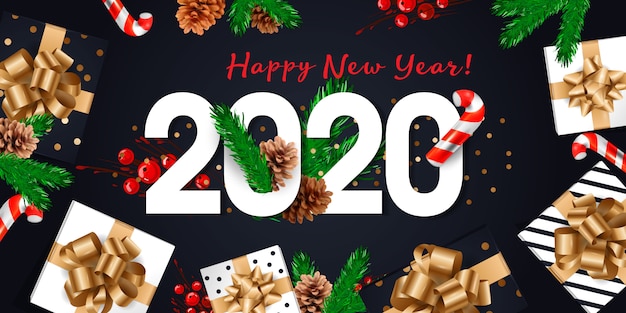 Vector tarjeta de felicitación de feliz año nuevo 2020