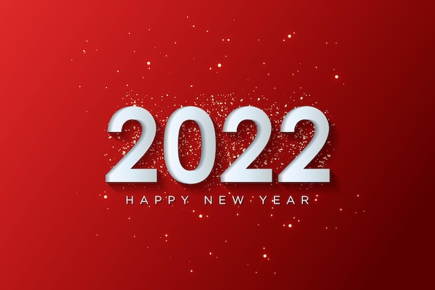 Tarjeta de felicitación de feliz año nuevo 2022 con fondo rojo