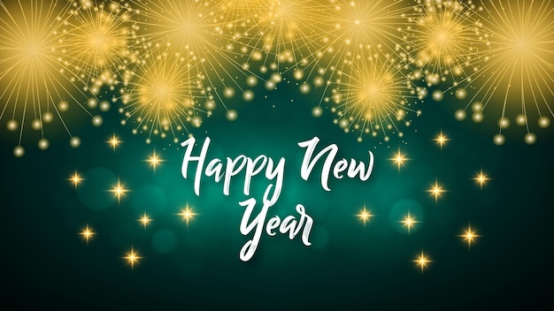 Tarjeta de felicitación de feliz año nuevo 2023 con fondo colorido de fuegos artificiales