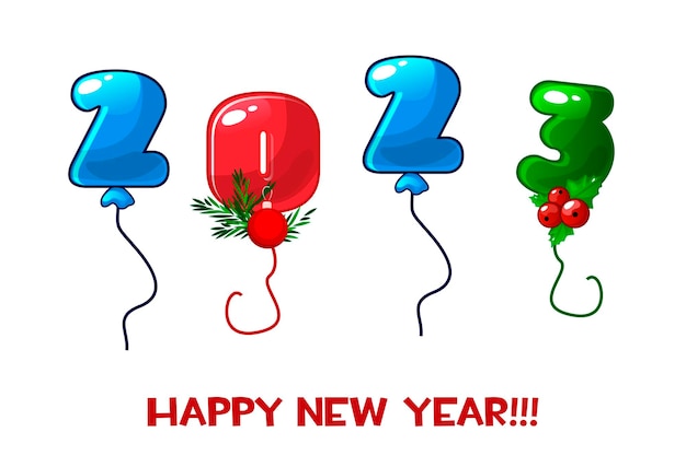 Tarjeta de felicitación feliz año nuevo 2023 números globos