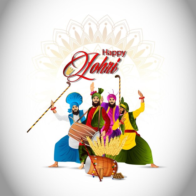 Tarjeta de felicitación feliz de la celebración del festival de lohri sikh con la ilustración del vector