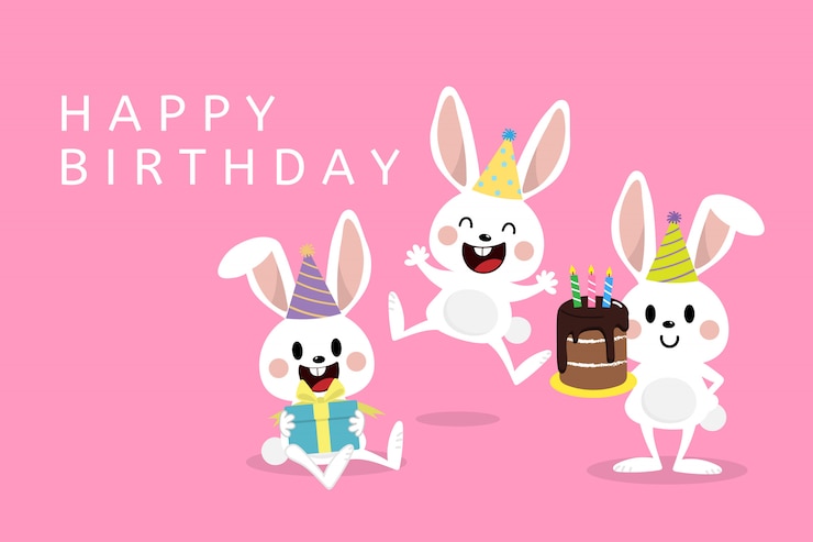 Vector tarjeta de felicitación de feliz cumpleaños con conejitos.