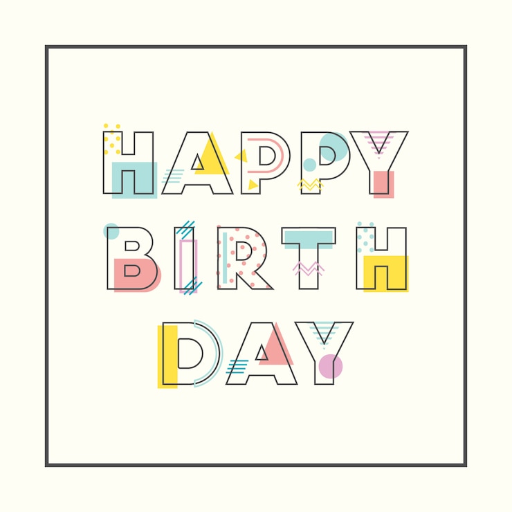 Tarjeta de felicitación feliz cumpleaños en estilo de Memphis
