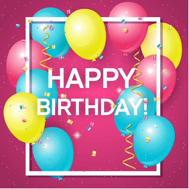 Tarjeta de felicitación de feliz cumpleaños con globos de colores volumexa y texto de muestra se puede utilizar como póster de feliz cumpleaños ilustración vectorial