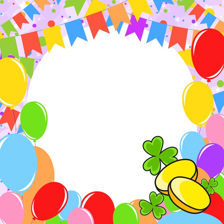 Vector tarjeta de felicitación de feliz cumpleaños con un lindo personaje de dibujos animados con espacio de copia para su imagen de texto en el fondo de globos brillantes confeti y guirnaldas ilustración vectorial