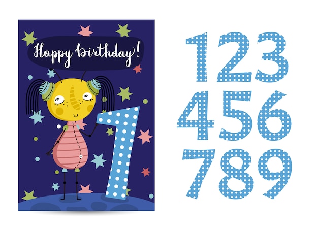 Tarjeta de felicitación de feliz cumpleaños Vector de dibujos animados