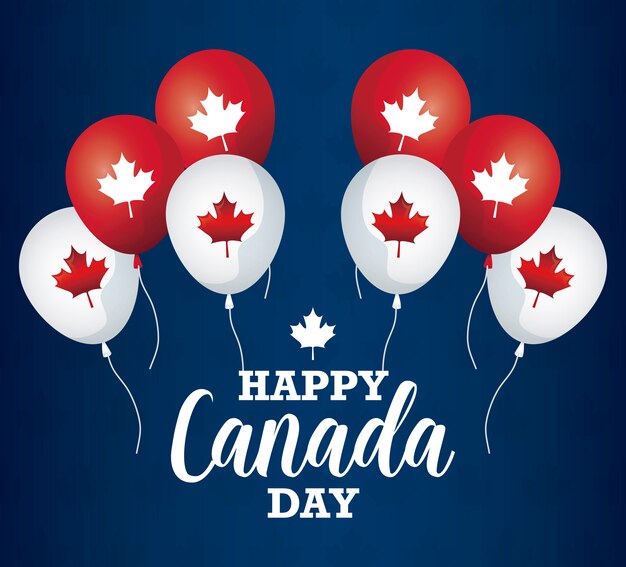 Tarjeta de felicitación del feliz día de Canadá con globos helio
