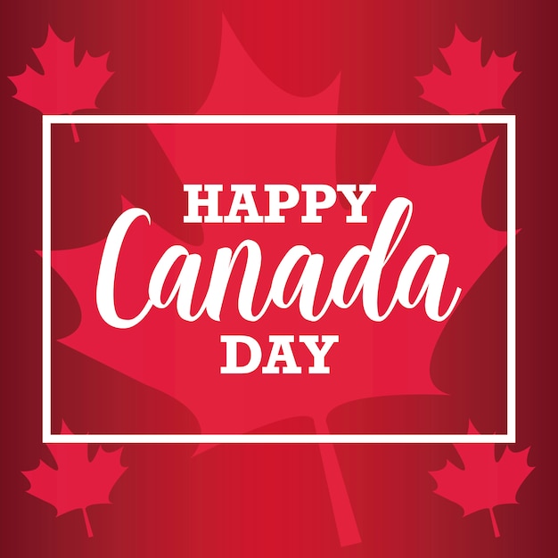 Tarjeta de felicitación del feliz día de Canadá con hojas de arce