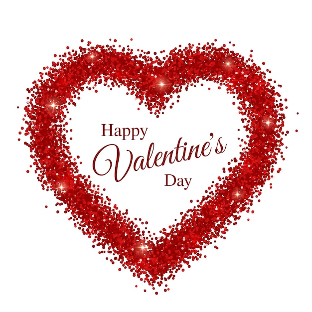 Tarjeta de felicitación de feliz día de San Valentín en marco de destellos rojos. Ilustración vectorial