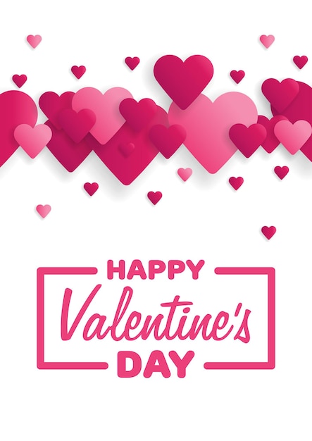 Tarjeta de felicitación feliz día de San Valentín. Rotulación con corazones en el fondo. Ilustración vectorial.