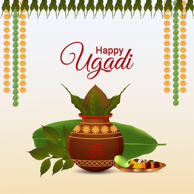 Tarjeta de felicitación feliz de la ilustración de ugadi