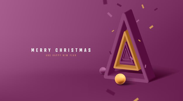 Tarjeta de felicitación de feliz Navidad con árbol de Navidad estilizado como triángulos de renderizado 3d vacíos